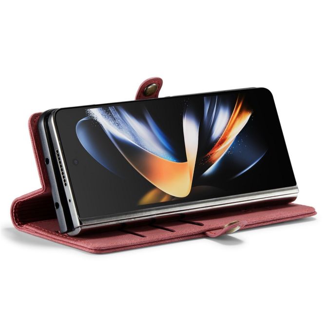 AUTSPACE A01 Series Phone Case for Samsung Galaxy Z Fold4 5G PU Leather Protective Case Magnetic Closure Vintage Matte Wallet St
