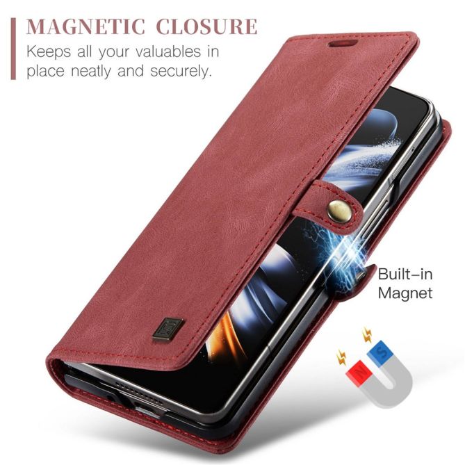 AUTSPACE A01 Series Phone Case for Samsung Galaxy Z Fold4 5G PU Leather Protective Case Magnetic Closure Vintage Matte Wallet St