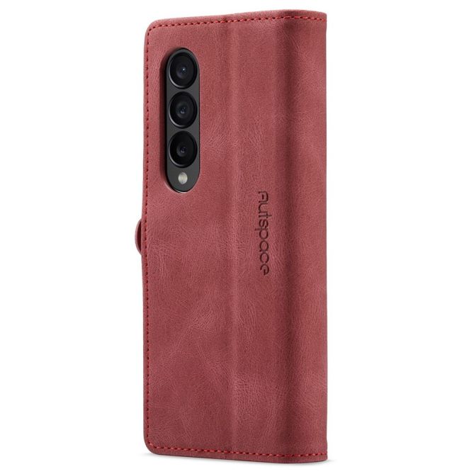 AUTSPACE A01 Series Phone Case for Samsung Galaxy Z Fold4 5G PU Leather Protective Case Magnetic Closure Vintage Matte Wallet St