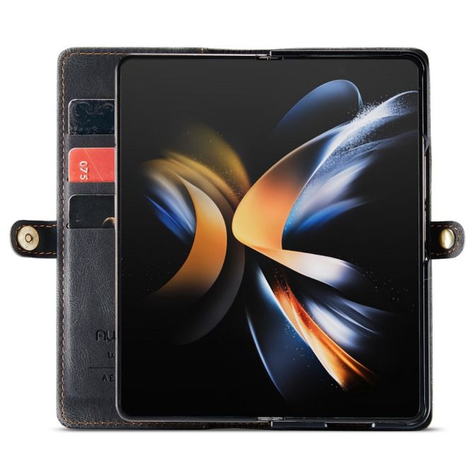 AUTSPACE A01 Series Phone Case for Samsung Galaxy Z Fold4 5G PU Leather Protective Case Magnetic Closure Vintage Matte Wallet St