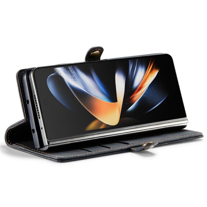 AUTSPACE A01 Series Phone Case for Samsung Galaxy Z Fold4 5G PU Leather Protective Case Magnetic Closure Vintage Matte Wallet St
