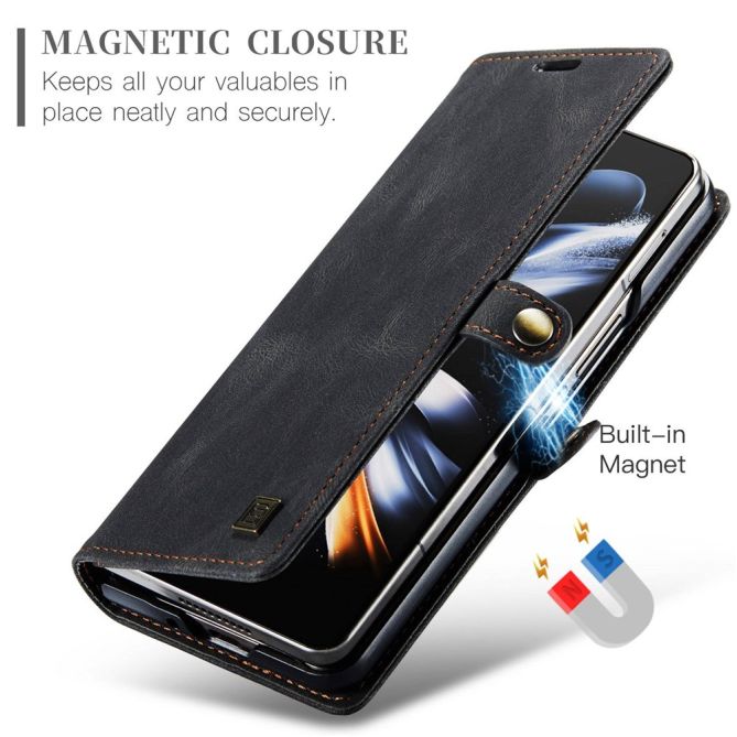 AUTSPACE A01 Series Phone Case for Samsung Galaxy Z Fold4 5G PU Leather Protective Case Magnetic Closure Vintage Matte Wallet St