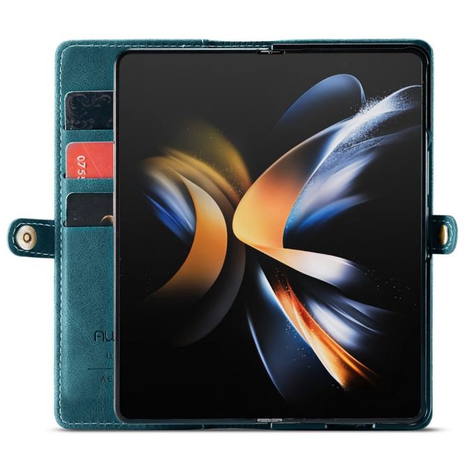 AUTSPACE A01 Series Phone Case for Samsung Galaxy Z Fold4 5G PU Leather Protective Case Magnetic Closure Vintage Matte Wallet St