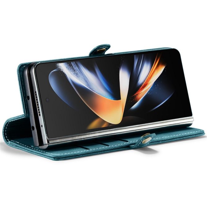 AUTSPACE A01 Series Phone Case for Samsung Galaxy Z Fold4 5G PU Leather Protective Case Magnetic Closure Vintage Matte Wallet St