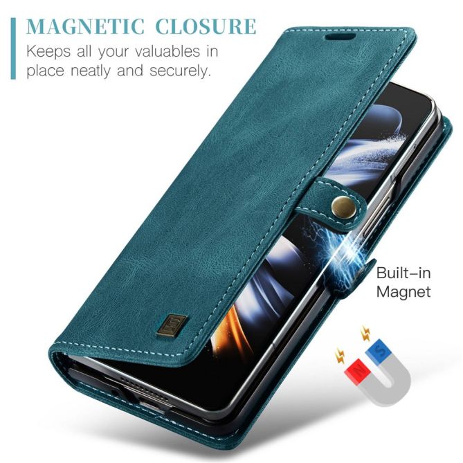 AUTSPACE A01 Series Phone Case for Samsung Galaxy Z Fold4 5G PU Leather Protective Case Magnetic Closure Vintage Matte Wallet St