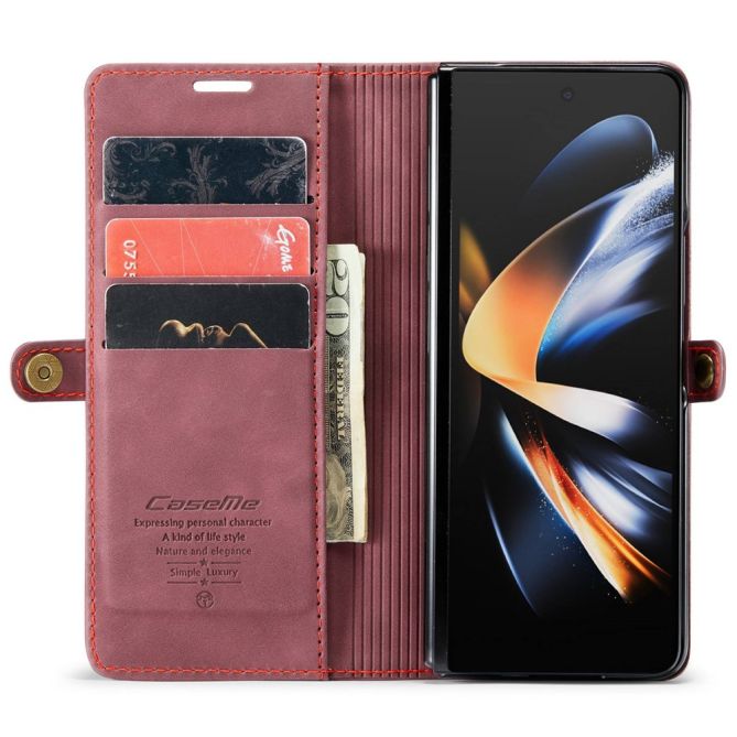 CASEME 013 Series for Samsung Galaxy Z Fold4 5G Shockproof PU Leather Wallet Case Magnetic Side Closure Stand Phone Cover