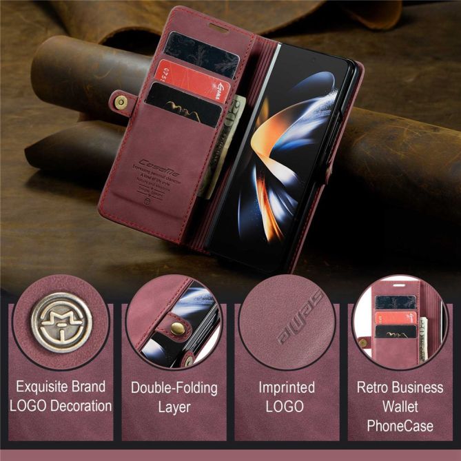 CASEME 013 Series for Samsung Galaxy Z Fold4 5G Shockproof PU Leather Wallet Case Magnetic Side Closure Stand Phone Cover