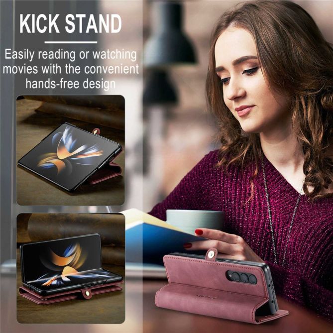 CASEME 013 Series for Samsung Galaxy Z Fold4 5G Shockproof PU Leather Wallet Case Magnetic Side Closure Stand Phone Cover