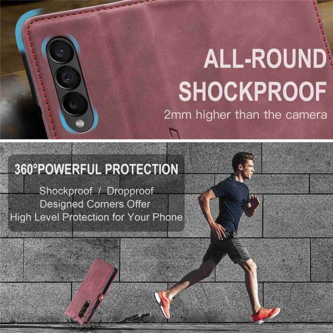 CASEME 013 Series for Samsung Galaxy Z Fold4 5G Shockproof PU Leather Wallet Case Magnetic Side Closure Stand Phone Cover