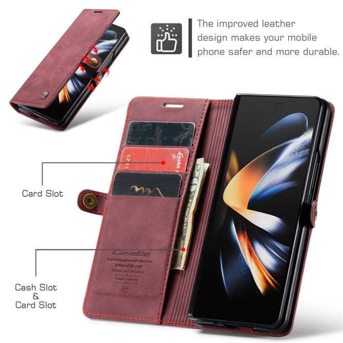 CASEME 013 Series for Samsung Galaxy Z Fold4 5G Shockproof PU Leather Wallet Case Magnetic Side Closure Stand Phone Cover