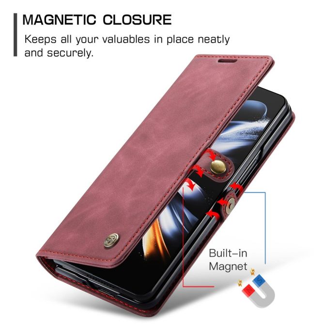 CASEME 013 Series for Samsung Galaxy Z Fold4 5G Shockproof PU Leather Wallet Case Magnetic Side Closure Stand Phone Cover