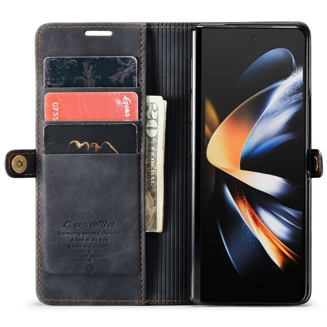 CASEME 013 Series for Samsung Galaxy Z Fold4 5G Shockproof PU Leather Wallet Case Magnetic Side Closure Stand Phone Cover