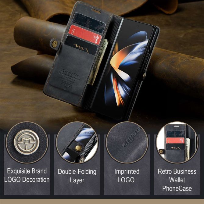 CASEME 013 Series for Samsung Galaxy Z Fold4 5G Shockproof PU Leather Wallet Case Magnetic Side Closure Stand Phone Cover