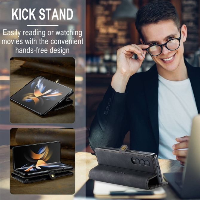 CASEME 013 Series for Samsung Galaxy Z Fold4 5G Shockproof PU Leather Wallet Case Magnetic Side Closure Stand Phone Cover