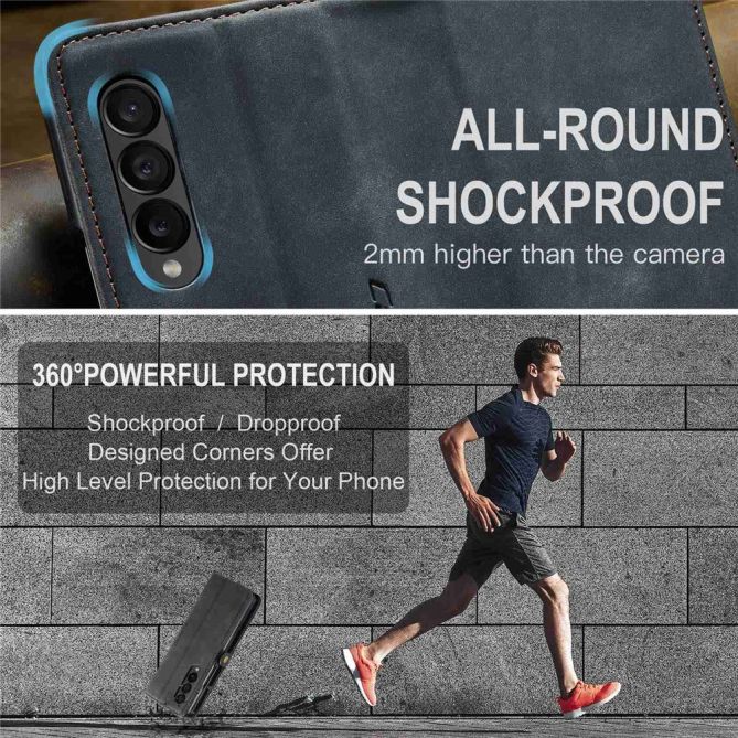 CASEME 013 Series for Samsung Galaxy Z Fold4 5G Shockproof PU Leather Wallet Case Magnetic Side Closure Stand Phone Cover
