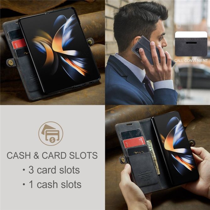 CASEME 013 Series for Samsung Galaxy Z Fold4 5G Shockproof PU Leather Wallet Case Magnetic Side Closure Stand Phone Cover