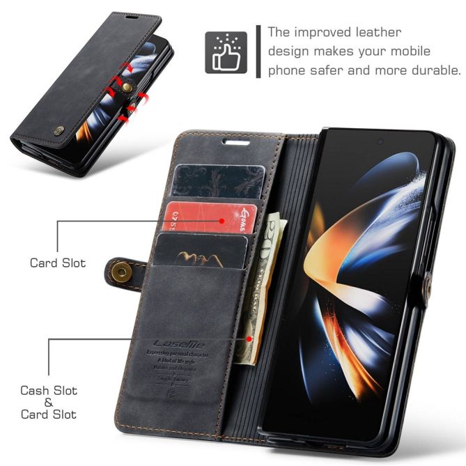 CASEME 013 Series for Samsung Galaxy Z Fold4 5G Shockproof PU Leather Wallet Case Magnetic Side Closure Stand Phone Cover