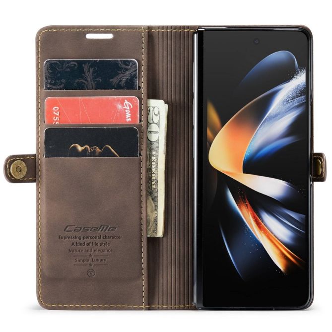 CASEME 013 Series for Samsung Galaxy Z Fold4 5G Shockproof PU Leather Wallet Case Magnetic Side Closure Stand Phone Cover