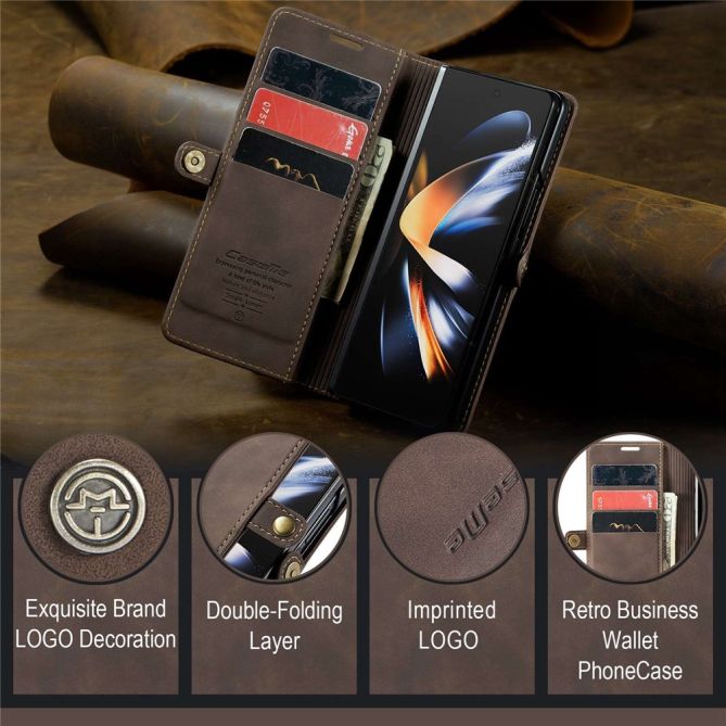 CASEME 013 Series for Samsung Galaxy Z Fold4 5G Shockproof PU Leather Wallet Case Magnetic Side Closure Stand Phone Cover