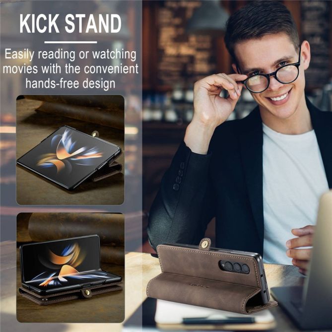 CASEME 013 Series for Samsung Galaxy Z Fold4 5G Shockproof PU Leather Wallet Case Magnetic Side Closure Stand Phone Cover