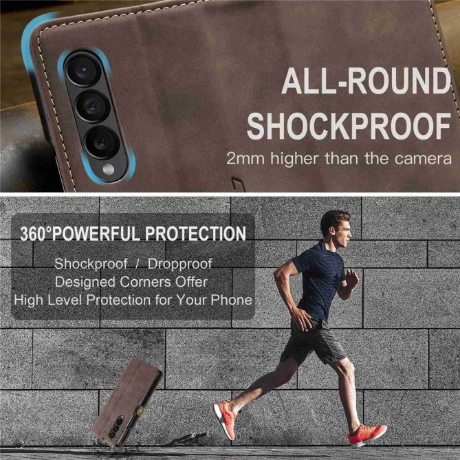 CASEME 013 Series for Samsung Galaxy Z Fold4 5G Shockproof PU Leather Wallet Case Magnetic Side Closure Stand Phone Cover