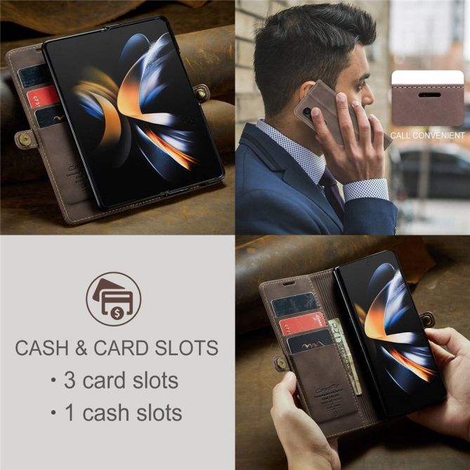 CASEME 013 Series for Samsung Galaxy Z Fold4 5G Shockproof PU Leather Wallet Case Magnetic Side Closure Stand Phone Cover