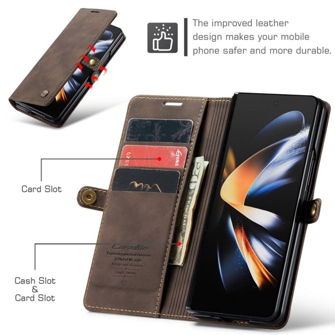 CASEME 013 Series for Samsung Galaxy Z Fold4 5G Shockproof PU Leather Wallet Case Magnetic Side Closure Stand Phone Cover