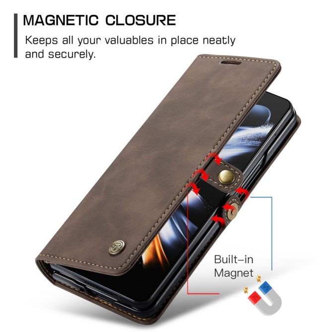 CASEME 013 Series for Samsung Galaxy Z Fold4 5G Shockproof PU Leather Wallet Case Magnetic Side Closure Stand Phone Cover