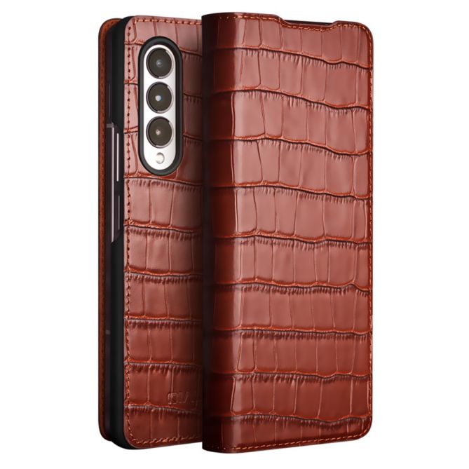 QIALINO Crocodile Texture Phone Case for Samsung Galaxy Z Fold4 5G, Business Style Shockproof Cowhide Leather Phone Cover
