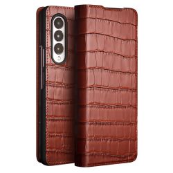 QIALINO Crocodile Texture Phone Case for Samsung Galaxy Z Fold4 5G, Business Style Shockproof Cowhide Leather Phone Cover