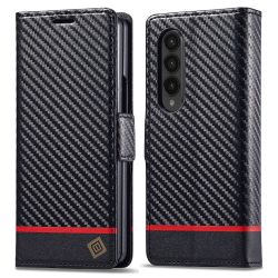 LC.IMEEKE For Samsung Galaxy Z Fold4 5G Leather Wallet Case Stand Carbon Fiber Texture Phone Cover