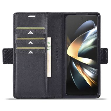 LC.IMEEKE For Samsung Galaxy Z Fold4 5G Leather Wallet Case Stand Carbon Fiber Texture Phone Cover