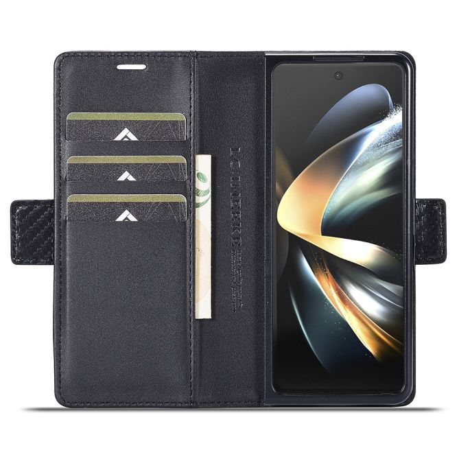 LC.IMEEKE For Samsung Galaxy Z Fold4 5G Leather Wallet Case Stand Carbon Fiber Texture Phone Cover
