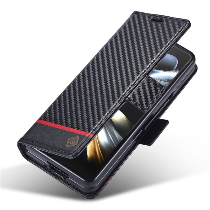 LC.IMEEKE For Samsung Galaxy Z Fold4 5G Leather Wallet Case Stand Carbon Fiber Texture Phone Cover