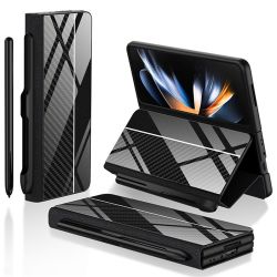 GKK For Samsung Galaxy Z Fold4 5G Case Leather+Tempered Glass+PC Pattern Phone Cover with Pen Slot