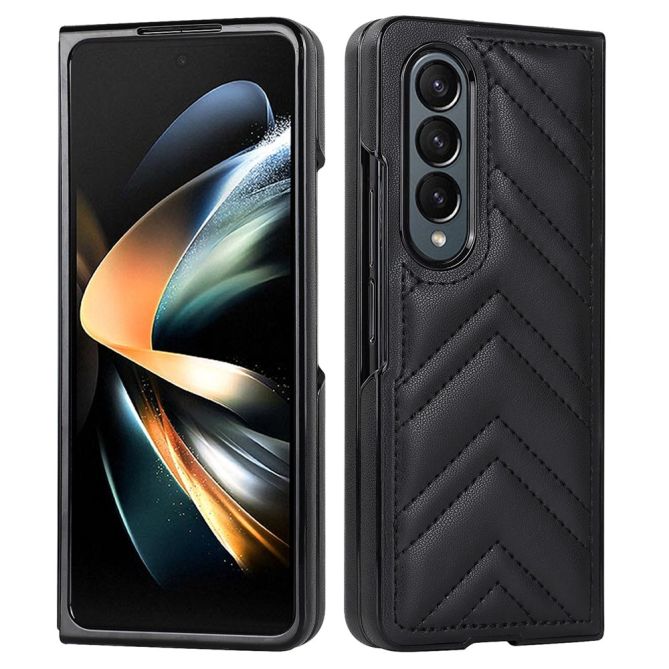 For Samsung Galaxy Z Fold4 5G PU Leather + PC Phone Case V-Shape Stitching Shockproof Folding Cover