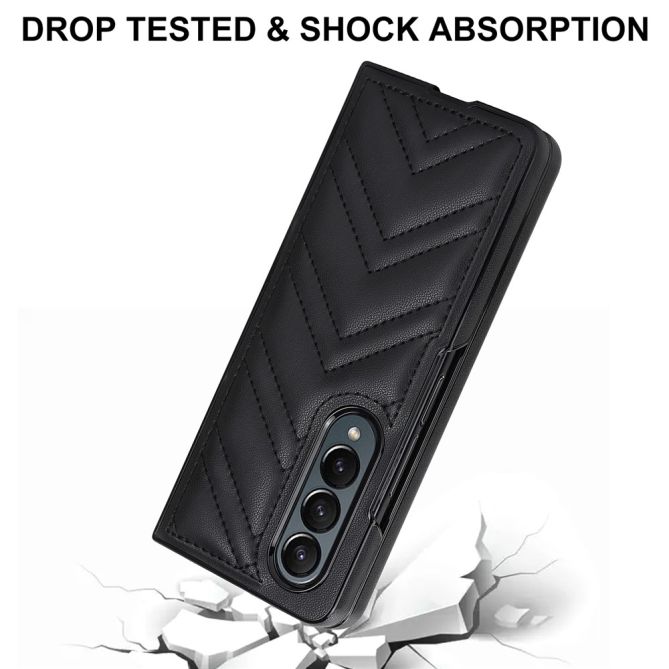 For Samsung Galaxy Z Fold4 5G PU Leather + PC Phone Case V-Shape Stitching Shockproof Folding Cover