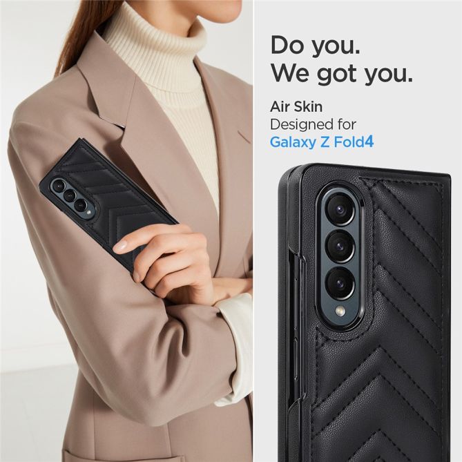 For Samsung Galaxy Z Fold4 5G PU Leather + PC Phone Case V-Shape Stitching Shockproof Folding Cover