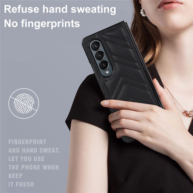 For Samsung Galaxy Z Fold4 5G PU Leather + PC Phone Case V-Shape Stitching Shockproof Folding Cover