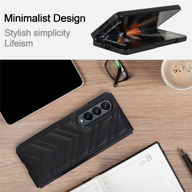 For Samsung Galaxy Z Fold4 5G PU Leather + PC Phone Case V-Shape Stitching Shockproof Folding Cover