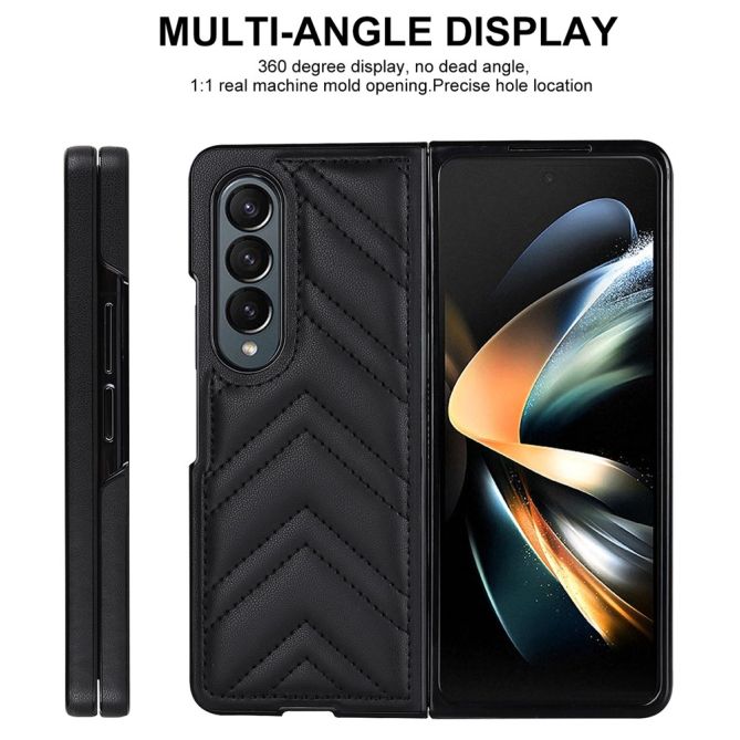 For Samsung Galaxy Z Fold4 5G PU Leather + PC Phone Case V-Shape Stitching Shockproof Folding Cover