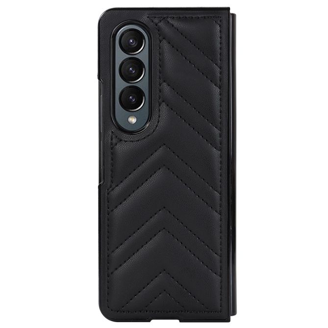 For Samsung Galaxy Z Fold4 5G PU Leather + PC Phone Case V-Shape Stitching Shockproof Folding Cover