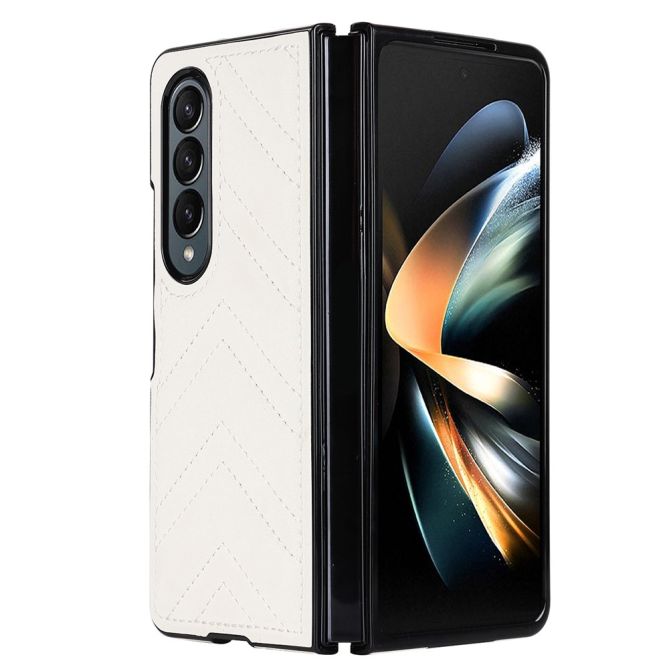 For Samsung Galaxy Z Fold4 5G PU Leather + PC Phone Case V-Shape Stitching Shockproof Folding Cover