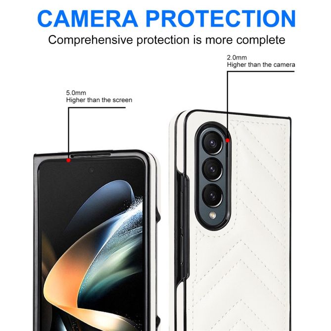 For Samsung Galaxy Z Fold4 5G PU Leather + PC Phone Case V-Shape Stitching Shockproof Folding Cover