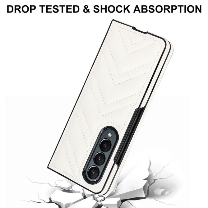 For Samsung Galaxy Z Fold4 5G PU Leather + PC Phone Case V-Shape Stitching Shockproof Folding Cover