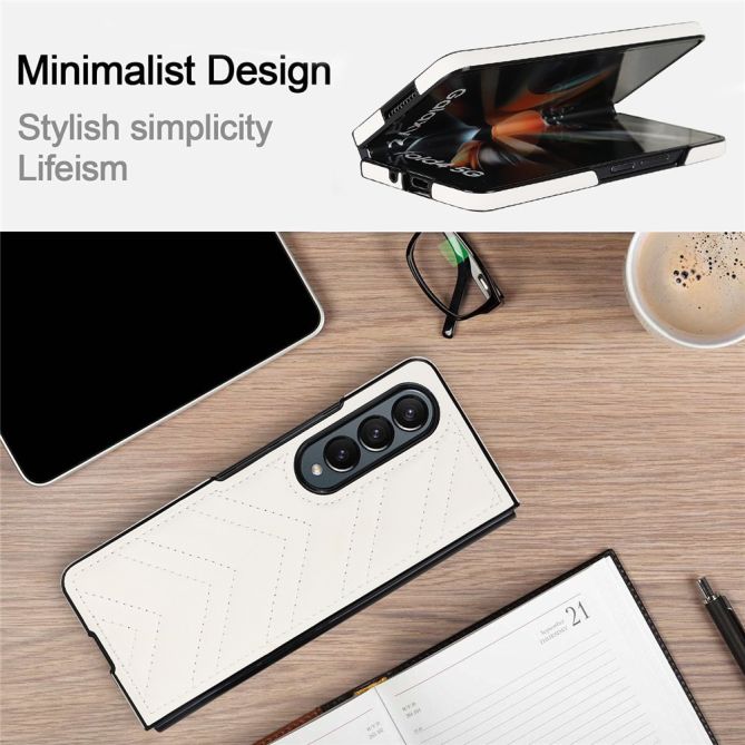 For Samsung Galaxy Z Fold4 5G PU Leather + PC Phone Case V-Shape Stitching Shockproof Folding Cover