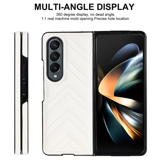 For Samsung Galaxy Z Fold4 5G PU Leather + PC Phone Case V-Shape Stitching Shockproof Folding Cover