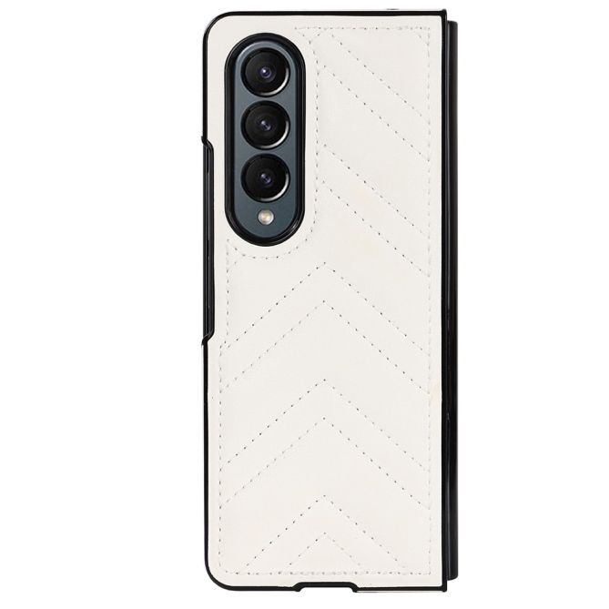 For Samsung Galaxy Z Fold4 5G PU Leather + PC Phone Case V-Shape Stitching Shockproof Folding Cover