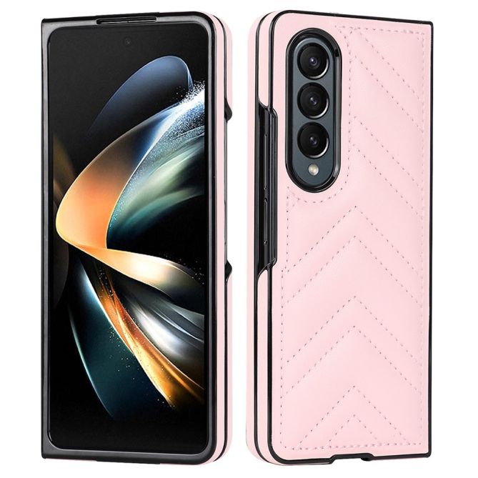 For Samsung Galaxy Z Fold4 5G PU Leather + PC Phone Case V-Shape Stitching Shockproof Folding Cover