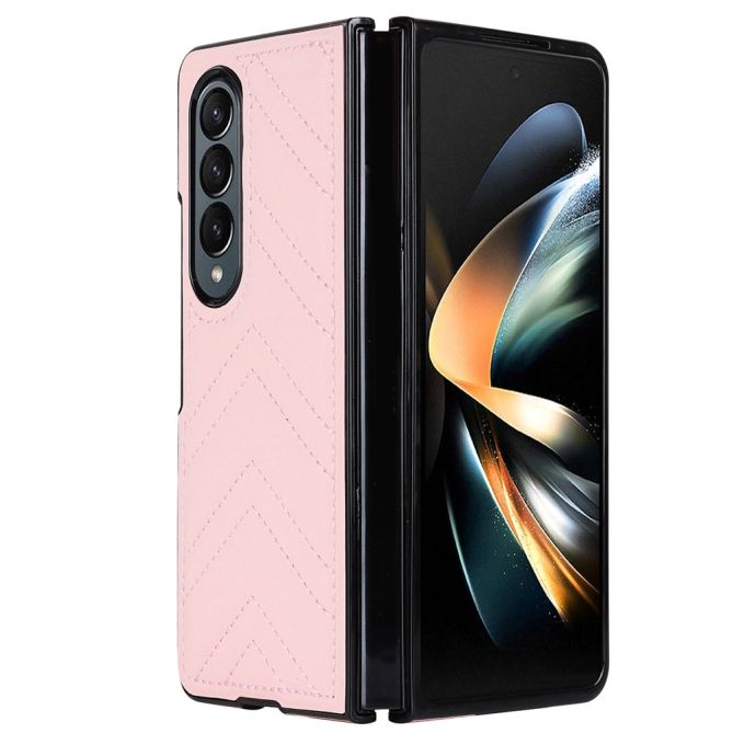 For Samsung Galaxy Z Fold4 5G PU Leather + PC Phone Case V-Shape Stitching Shockproof Folding Cover